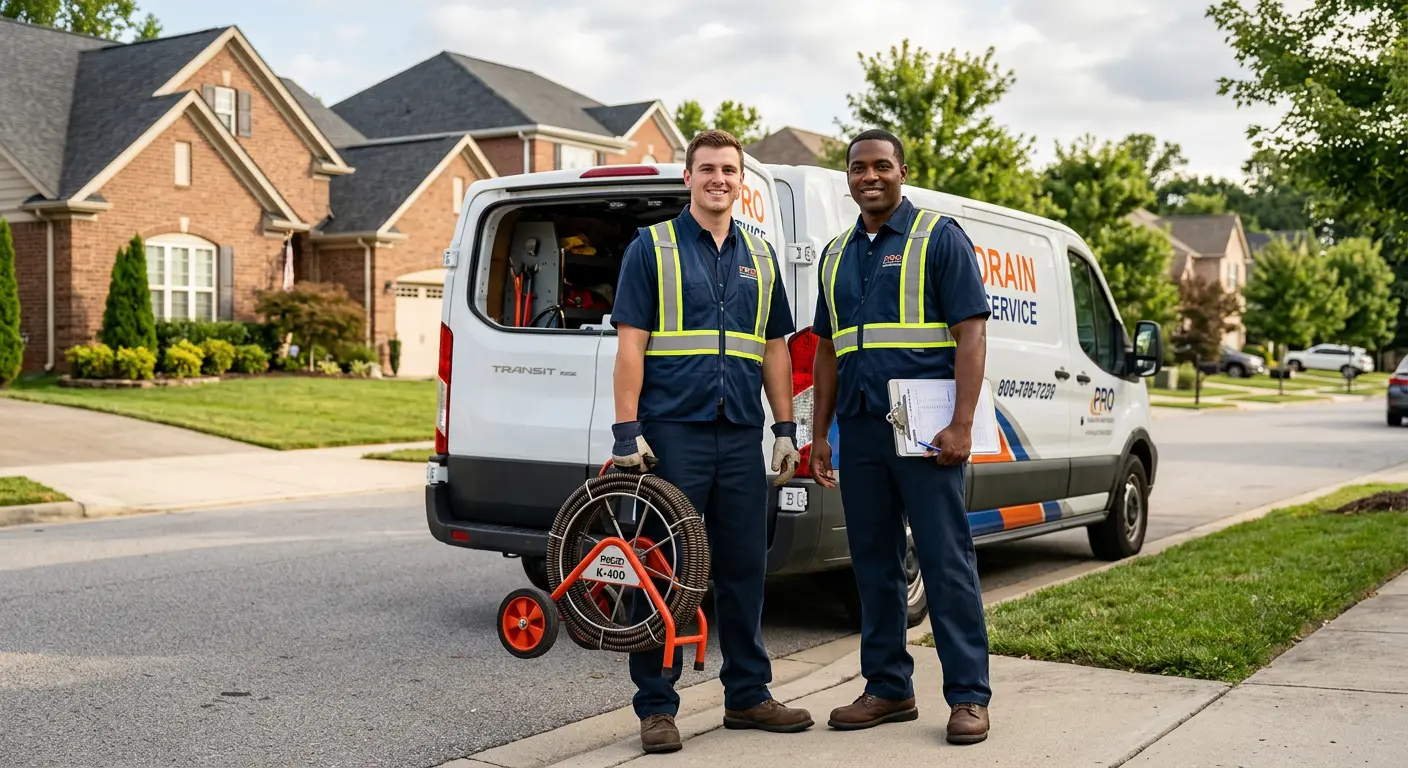 Sewer and drain service team with equipment ready for work in New River