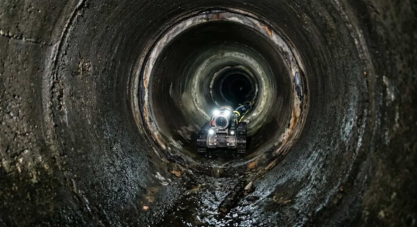 Robotic sewer camera inspecting pipe interior for Sewer Line Cleaning in New River