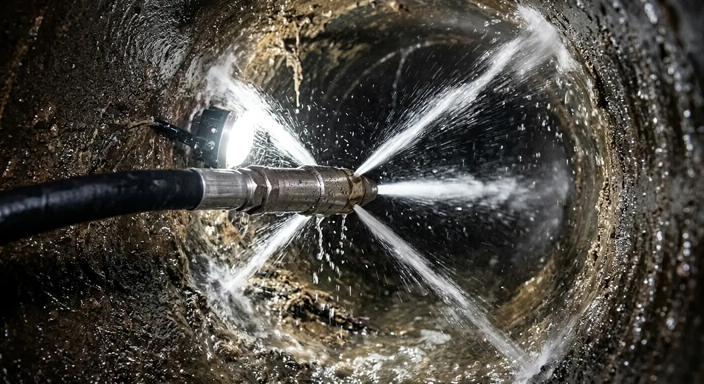 High-pressure hydro jetting nozzle cleaning sewer pipe for Sewer Line Relining in New River